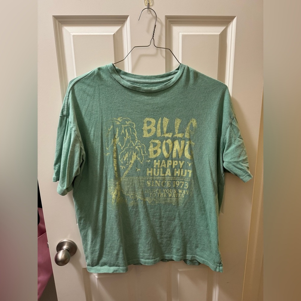 Billabong oversized Mint Green Graphic Tee with Pale Yellow Print